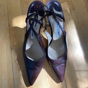 Manolo Blahnik brown leather slingback pumps size 39